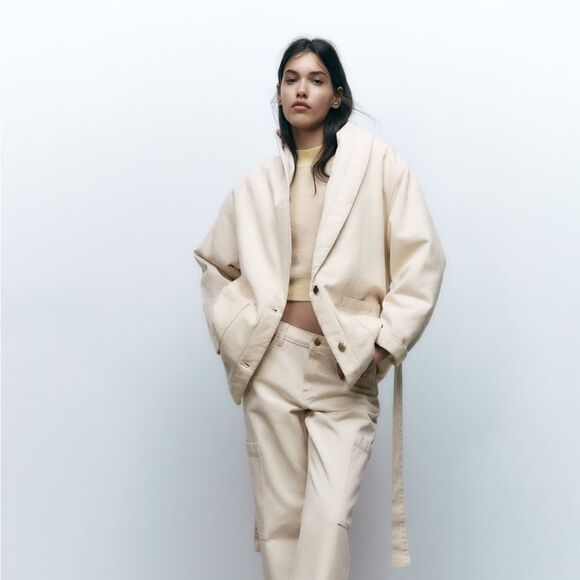 ZARA BELTED DENIM PUFFER JACKET - Picture 5 of 11